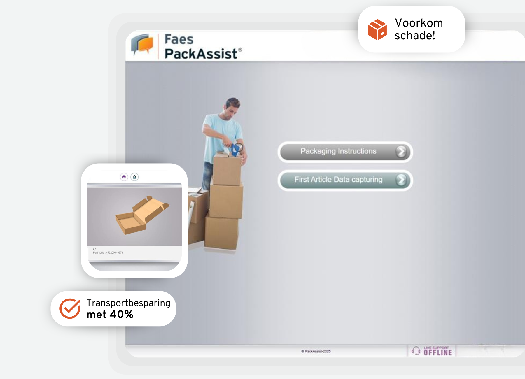 Faes PackAssist software met verpakkingsinstructies en transportbesparing van 40%