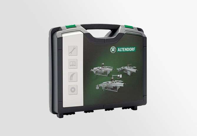 FMA-E kunststof koffer met Altendorf logo en bedrukking