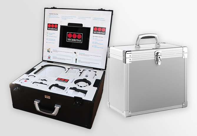 Presentatiekoffer met op maat gemaakt interieur voor Securitas producten en tablet display
