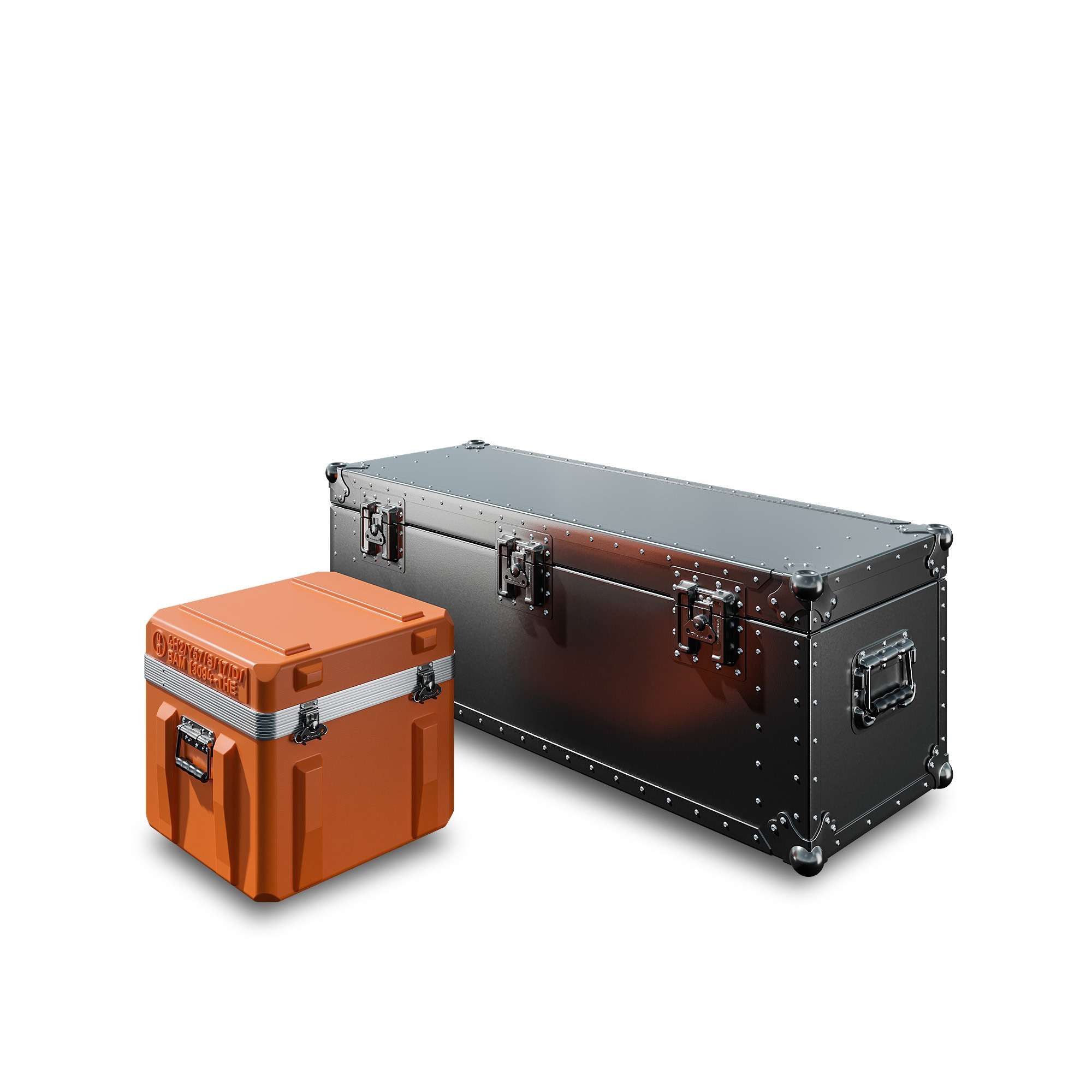 Thermodyne oranje kunststof kist en zwarte aluminium transportkist