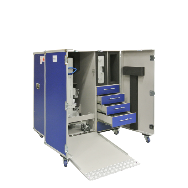 Medische flightcase met lades, compartimenten en werkruimte op wielen