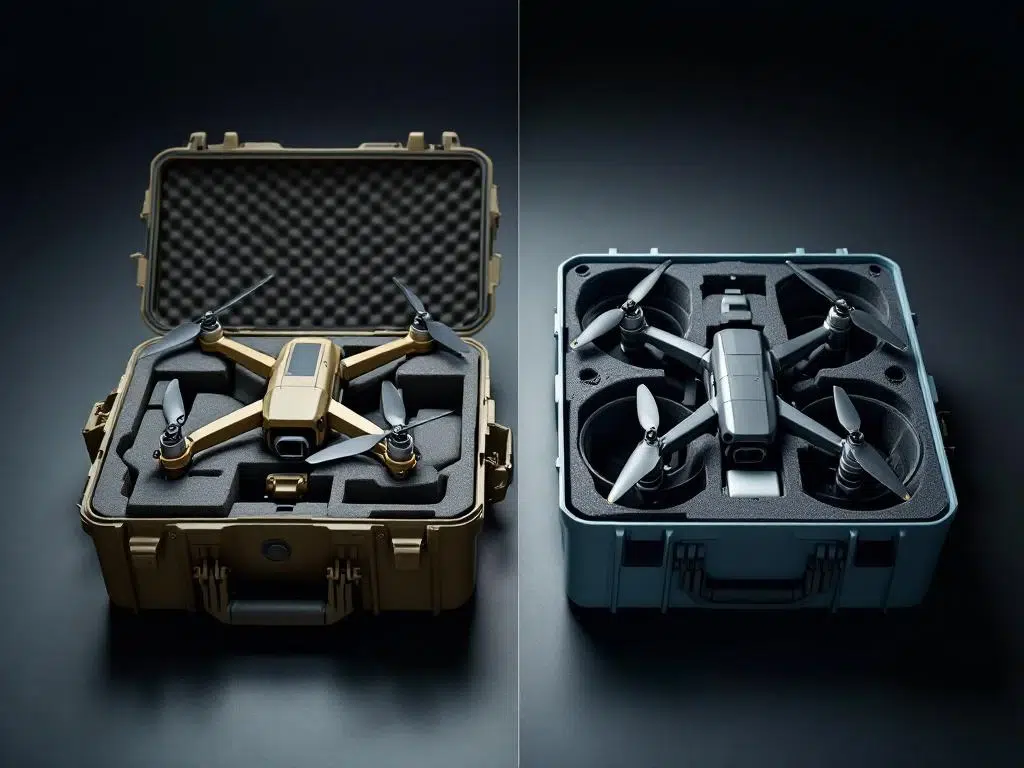 Why do military drones require different packaging than civilian models?